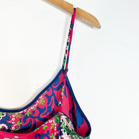 Natori Floral Print Satin w/ Lace Trim Chemise Slip Dress Pink Blue Green - Picture 9 of 9